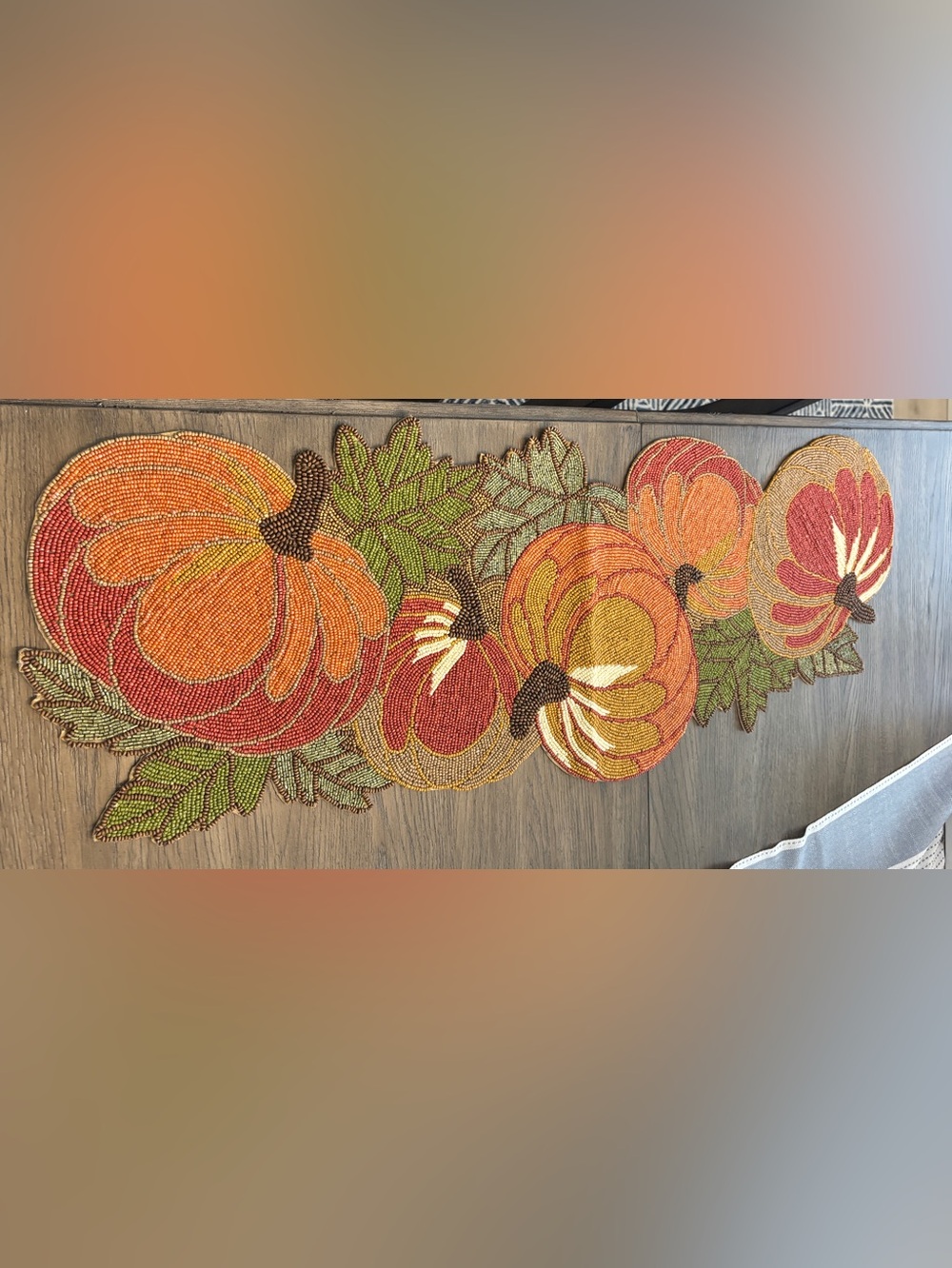 Pier 1 Imports Beaded Pumpkin Table Runner Fall Thanksgiving 36.5”